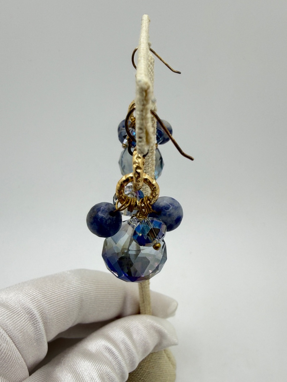 Gold over Sterling silver stamped hooks, crystal and sodalite dangle earrings! - Picture 15 of 16